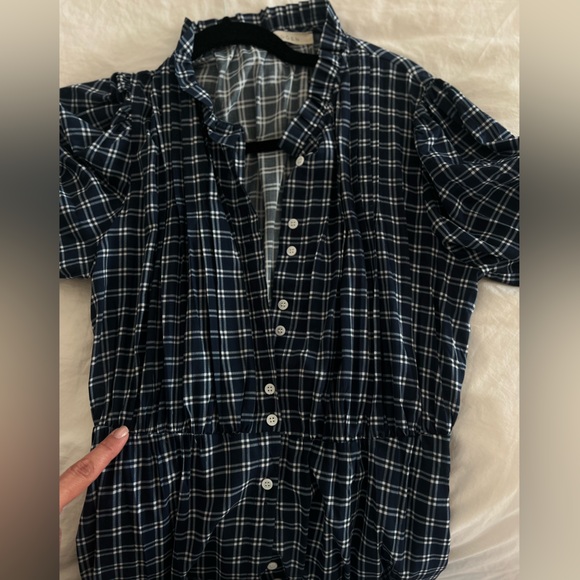 Doen Revi maxi dress size L stunning blue/white plaid w mother of pearl buttons - Picture 4 of 4